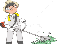 完全防備で除草作業をしている男性のイラストです